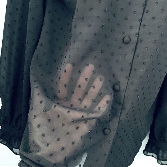 Who What Wear Black Swiss Dot Ruffled Button Down Blouse Size XS - Picture 3 of 11